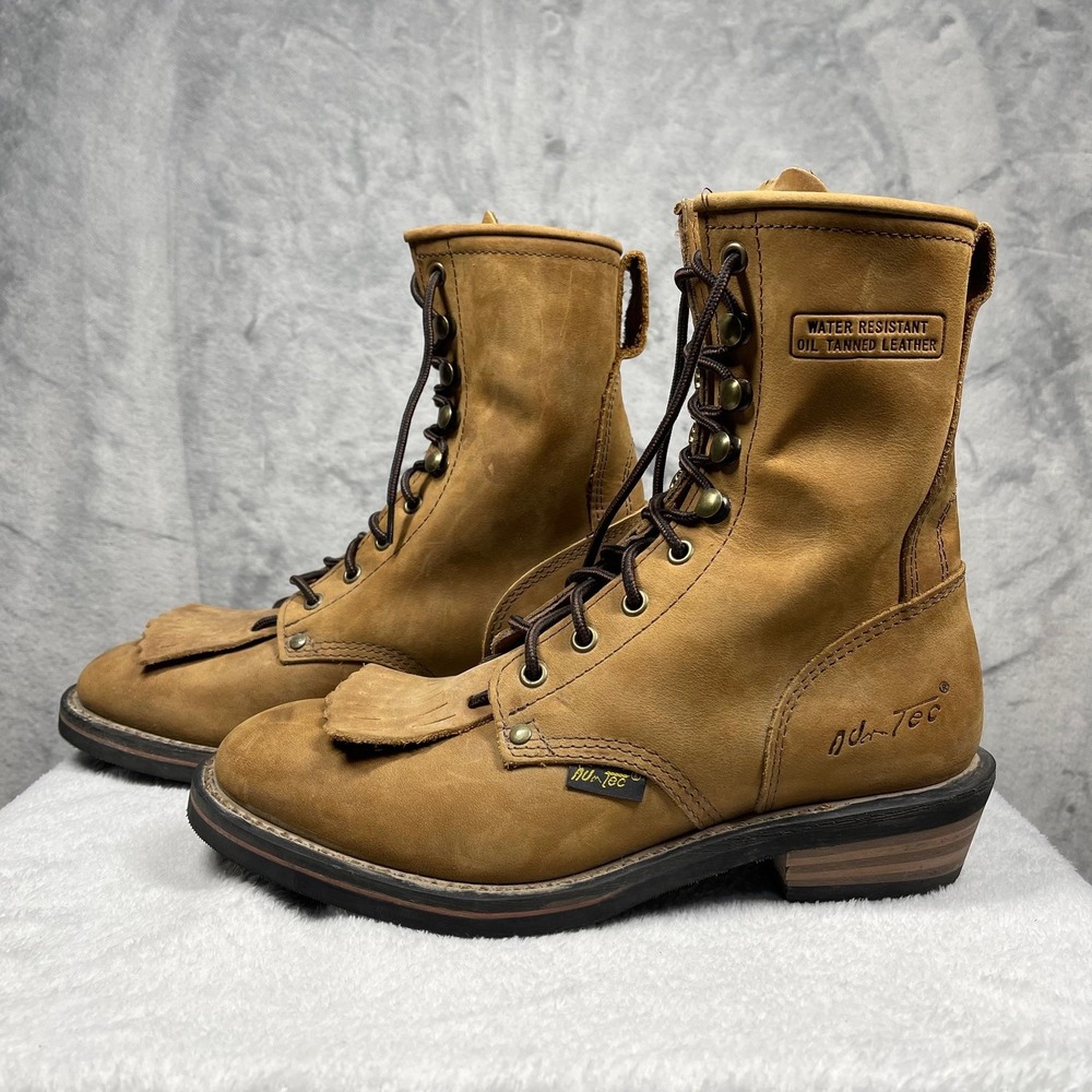 AdTec Women's 9" Packer Soft Toe Lace Western Crazy Horse Tan Leather Boots 8.5‎